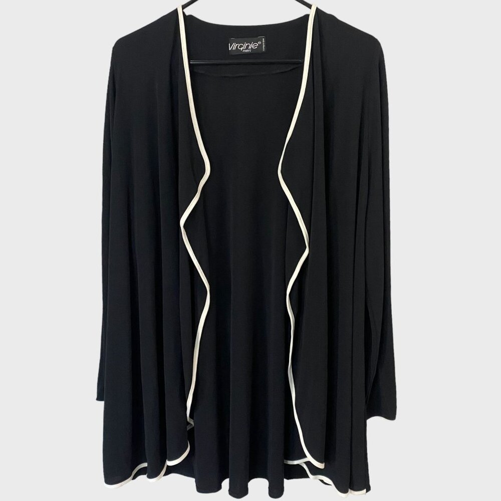 Vintage Virginie Paris Drape Open-Front Cardigan Sweater Women's Medium In Black